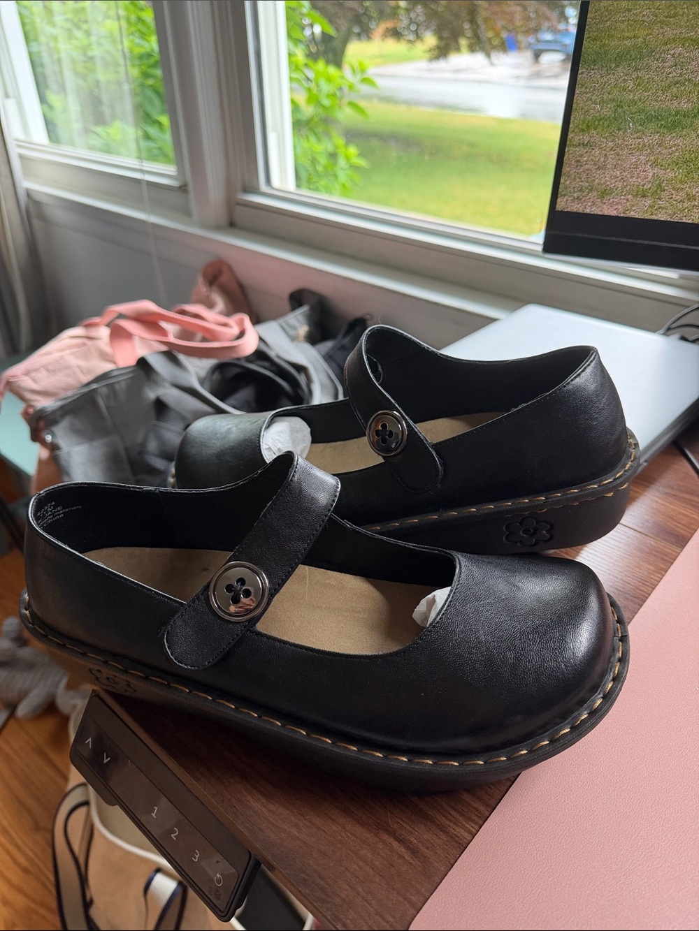 Savvy Black Mary Jane Dress Shoes with Button Strap